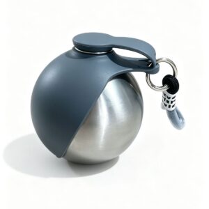 Stainless Steel Round Pet Water Bottle w/ Strap, Foldable Outdoor Cup for Dogs & Cats