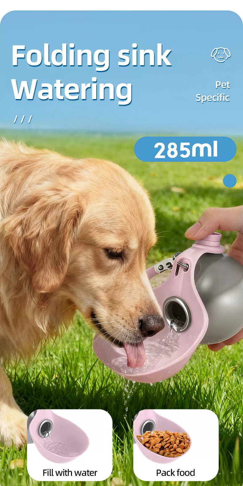 Stainless Steel Round Pet Water Bottle w/ Strap, Foldable Outdoor Cup for Dogs & Cats - Image 11