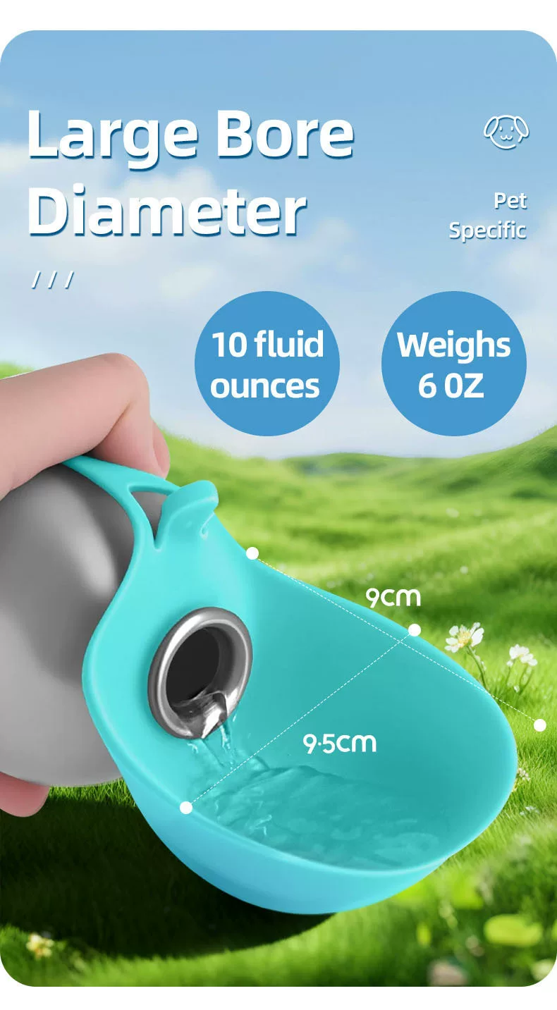 Stainless Steel Round Pet Water Bottle w/ Strap, Foldable Outdoor Cup for Dogs & Cats - Image 4