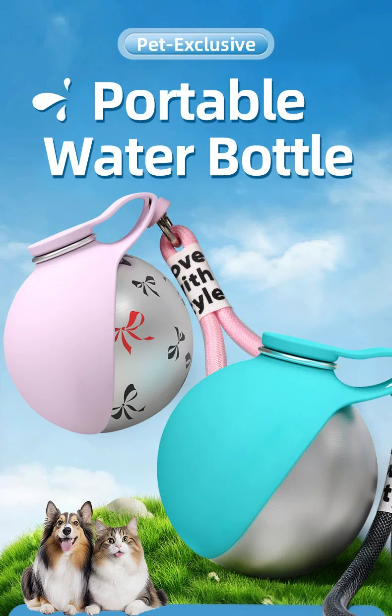 Stainless Steel Round Pet Water Bottle w/ Strap, Foldable Outdoor Cup for Dogs & Cats - Image 3