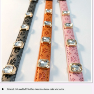 Rhinestone Leather Dog Collar Soft PU Bling Diamond Paw Print Puppy Collar for Small Medium Large Dogs